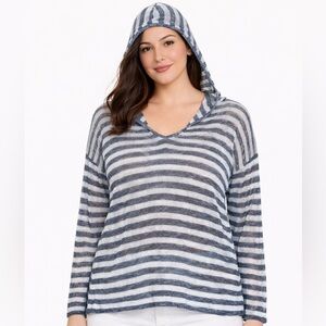 Ann Taylor LOFT Linen Blend Striped Hoodie Sweater